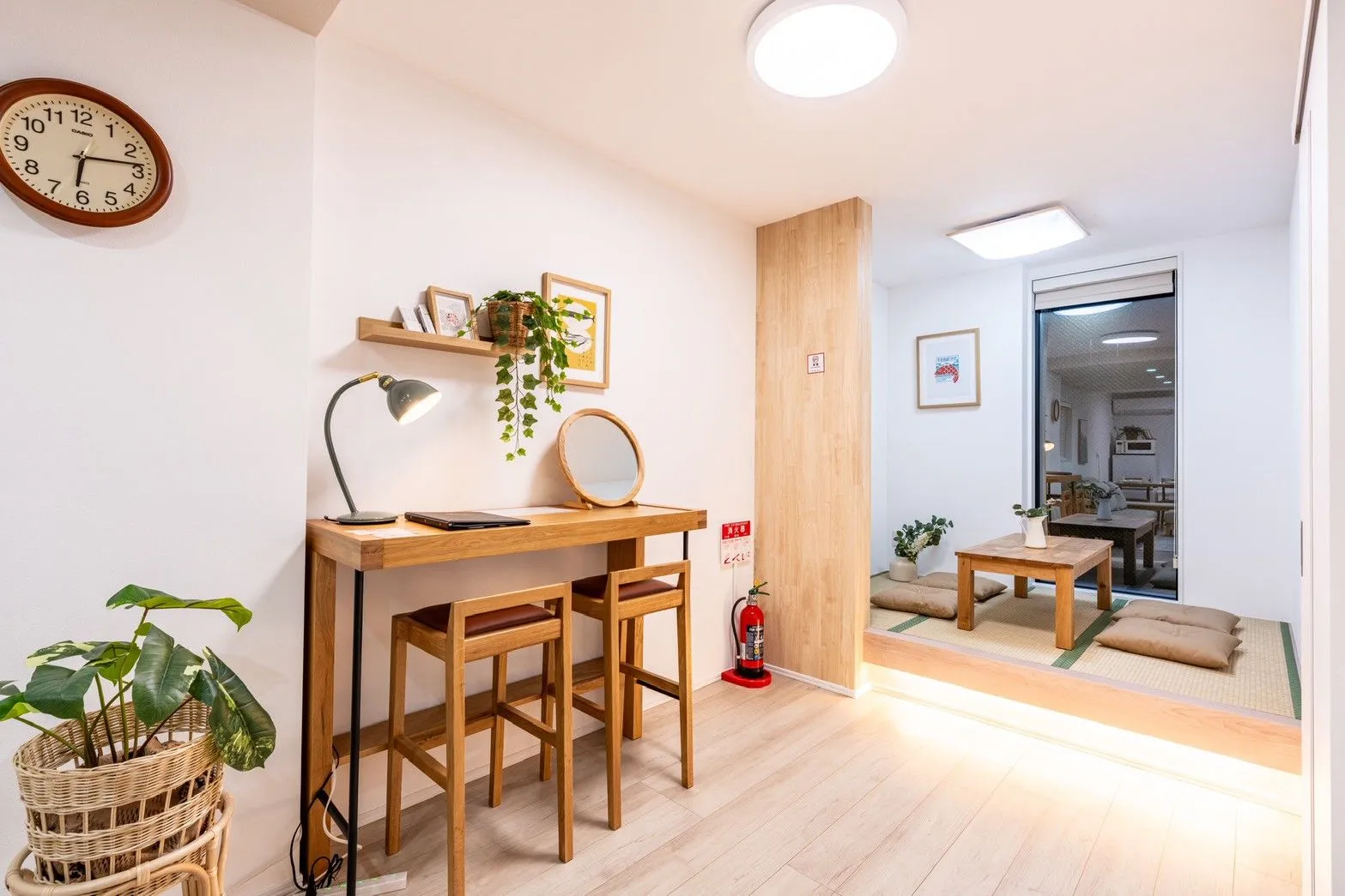 Wooden writing desk beside the tatami sitting area